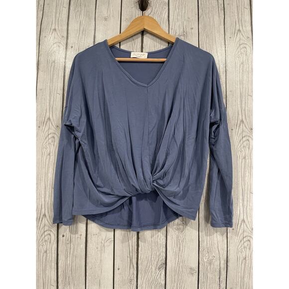 lavender field Tops - Lavender Field Blue V Neck Twist Front Dolman Long Sleeve Casual Top Women's S